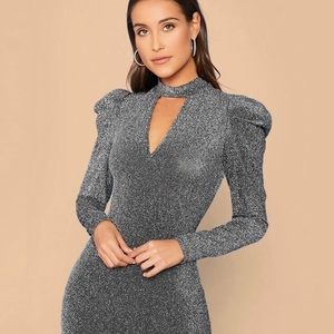 ❤️Keyhole Neck Gigot Sleeve Glitter Dress